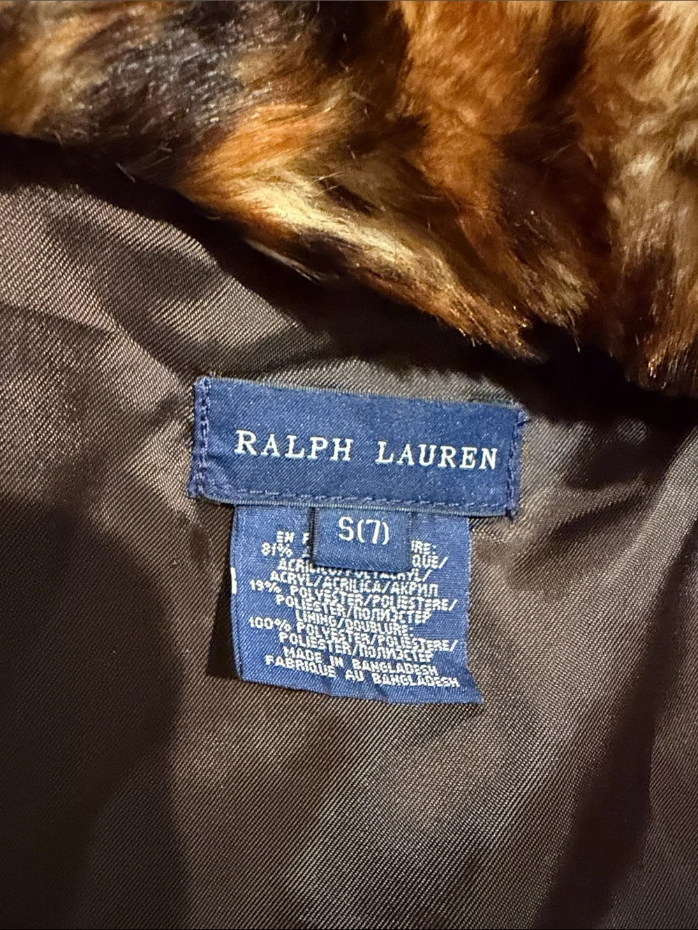 Ralph Lauren Girls Faux Fur Leopard-Print Coat - Brown & Black